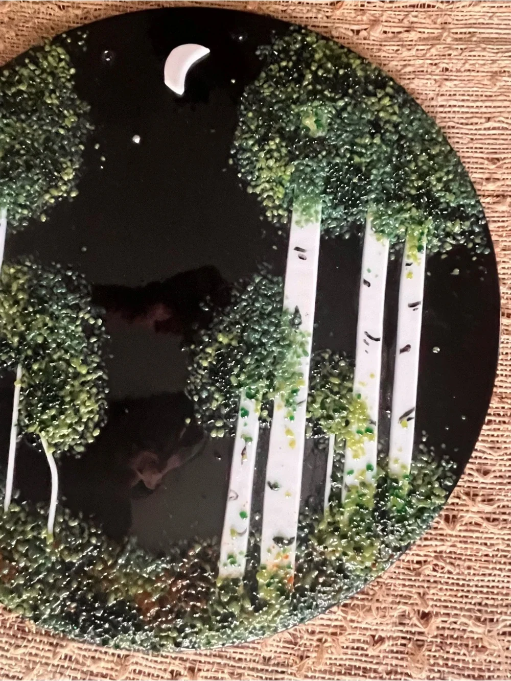 Handcrafted Infused Glass Forest Art Plate Glass 11” D